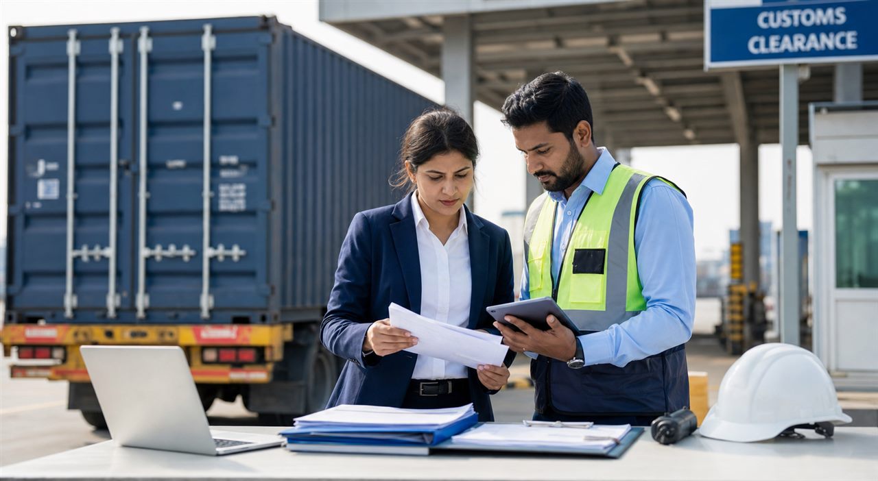 Shipment documentation being reviewed for customs clearance