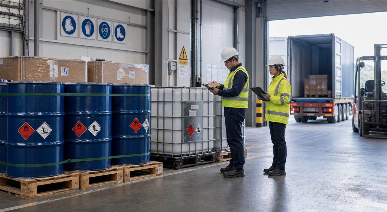 Professionally handled dangerous goods cargo prepared for movement