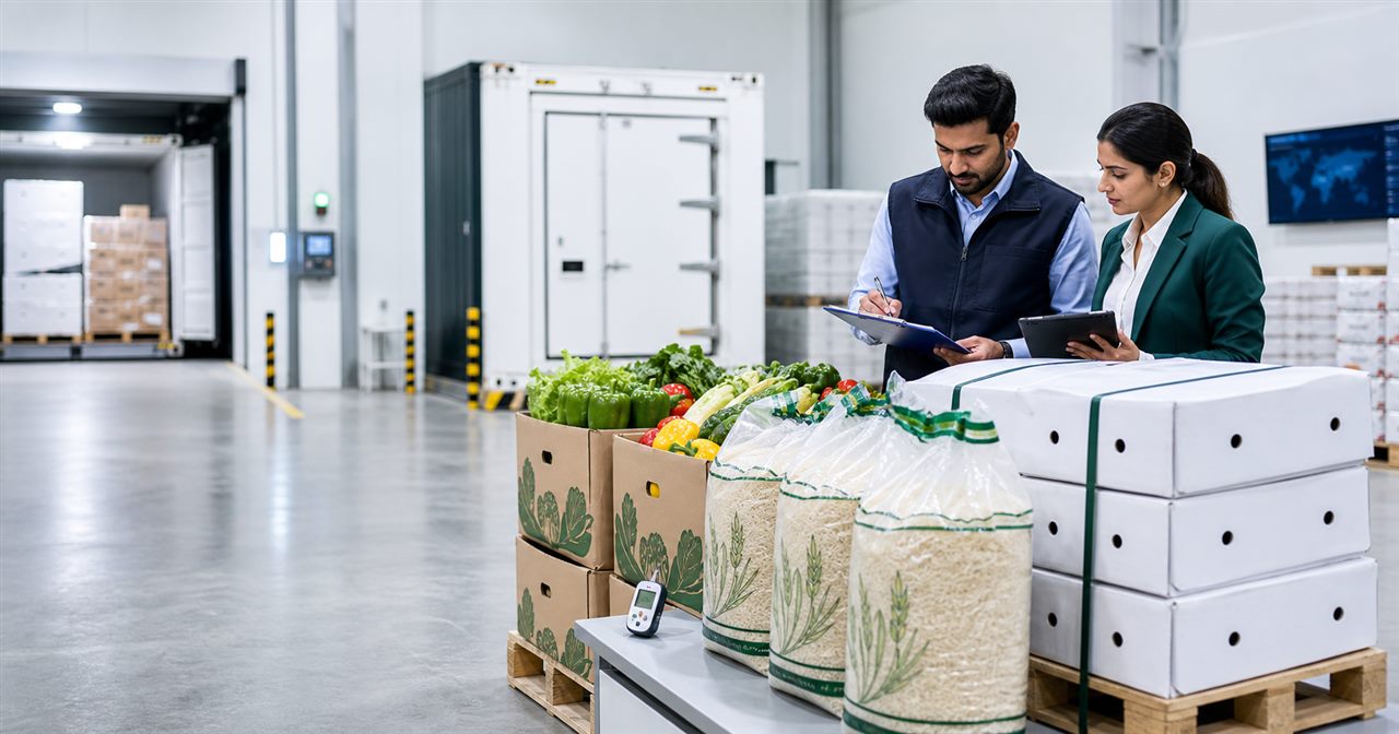 Export-ready food products being reviewed for international shipment