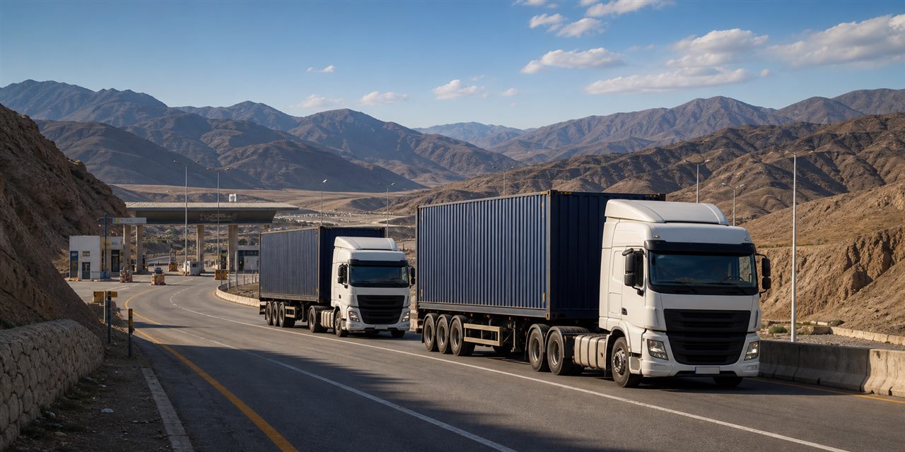 Container trucks travelling through a regional trade route