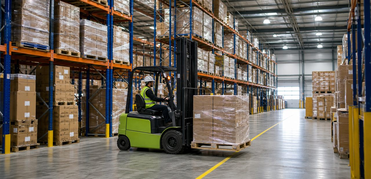 Organized cargo storage inside a modern warehouse